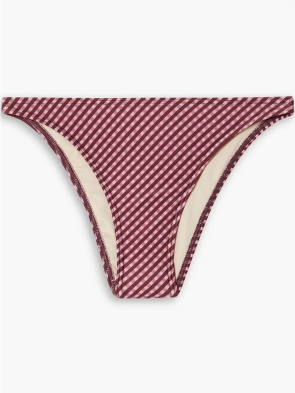 NWT Peony Swimwear ‘Wafer Hi Line Bikini Briefs’ in “Burgundy Gingham” Size XS